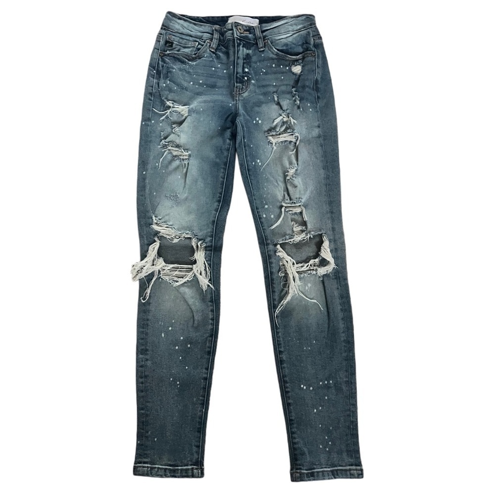 KanCan Light Wash Mid Rise Skinny Jeans Size 24 Distressed Rips